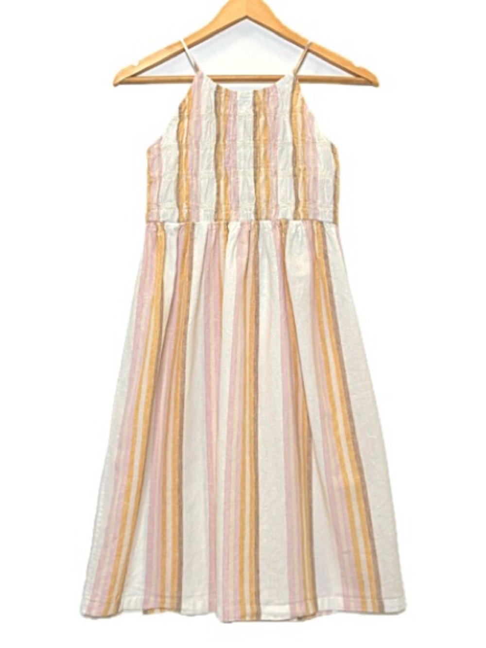 Zara Kids Girls Striped Smocked Sundress Size 10 White Pink Cotton Maxi Dress